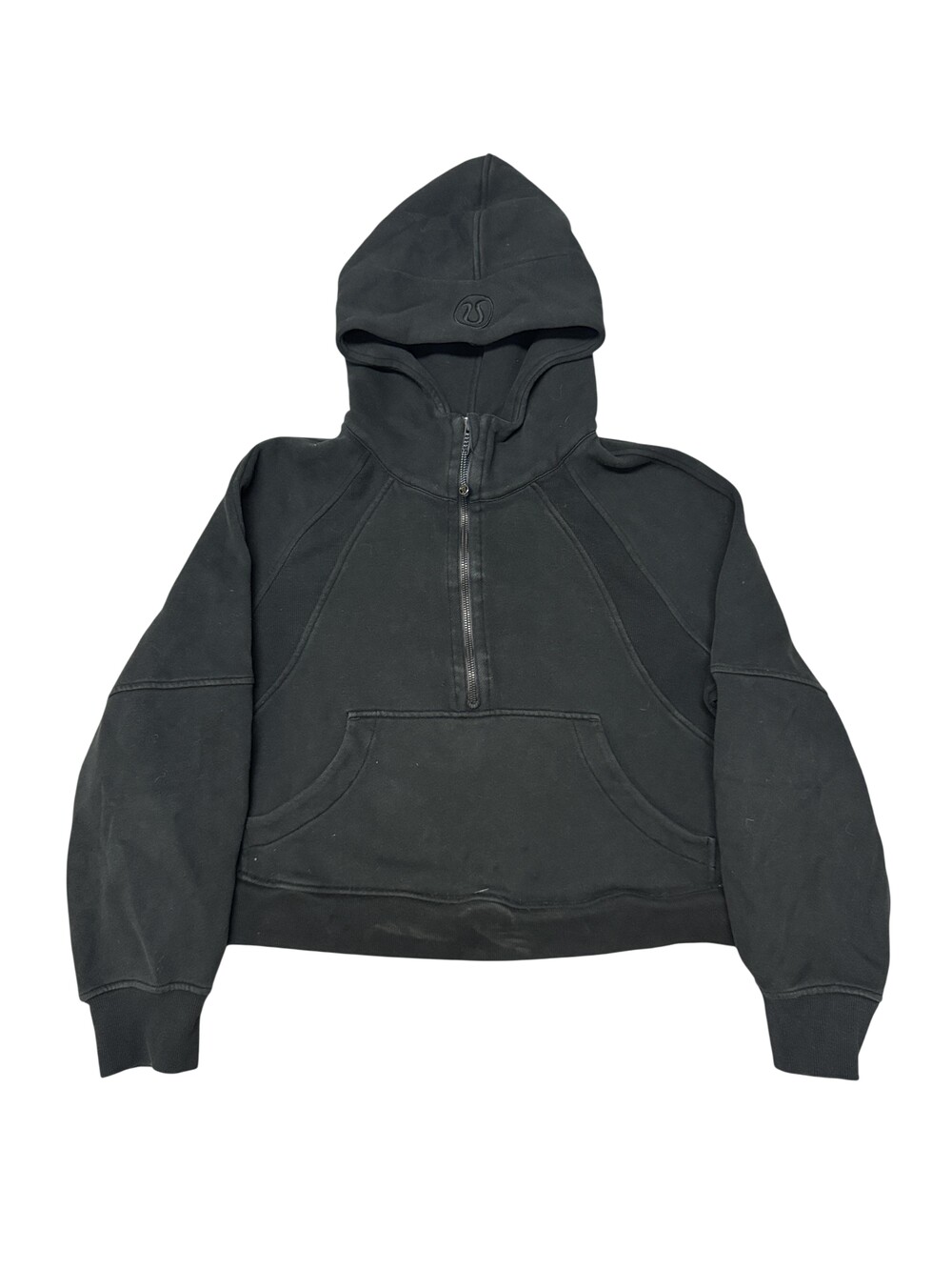 Lululemon Hoodie Sweatshirt Womens M/L Black Fleece 1/2 Zip Scuba Cropped Top
